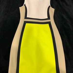 Calvin Klein Bodycon Dress in Neon Yellow & Beige